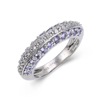Sterling Silver Tanzanite and White Topaz  Multi-Row Band Ring, 1.04ctw