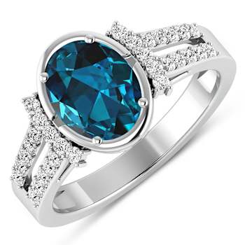 2.2ctw London Blue Topaz and Diamond 14K White Gold Halo Ring