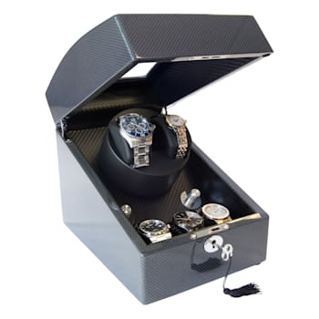 Mele and Co Gustavo Glass Top Vegan Leather Watch Winder