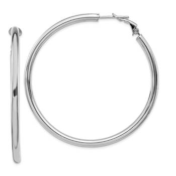 Rhodium Over 14k White Gold Polished 2 1/16" Round Hoop Earrings