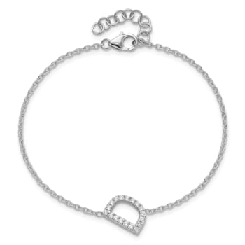 Rhodium Over 14k White Gold Diamond Sideways Letter D Bracelet