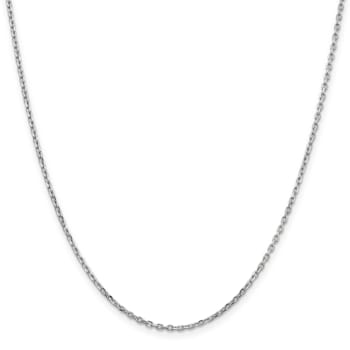 14K White Gold 1.8mm Diamond-cut Round Open Link Cable Chain Necklace