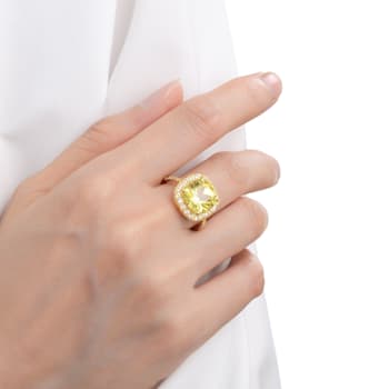 Lab Created Yellow Sapphire with White Topaz Accents 18K Yellow Gold
Over Sterling Silver Halo Ring