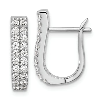 Rhodium Over Sterling Silver Polished 2-Row Cubic Zirconia Hinged Hoop Earrings