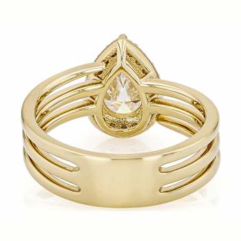 Pear Shape Moissanite Halo Ring In 14K Gold Over Sterling Silver