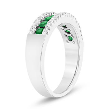 Emerald and Diamond 14k White Gold Band Ring 0.90ctw