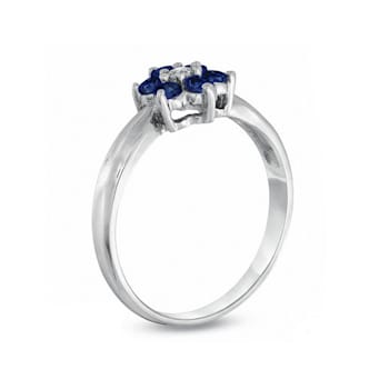 0.43ctw Sapphire and Diamond Flower Cluster Ring in 14k White Gold
