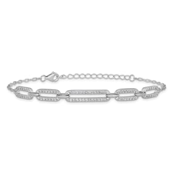 Rhodium Over Sterling Silver Polished Cubic Zirconia Link with 1.5-inch
Extension Bracelet