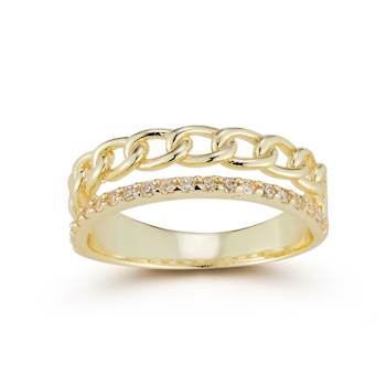 Sterling Statements 14K Yellow Gold Over Sterling Silver Stacked CZ Curb Ring