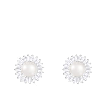 6.5-7mm White Cultured Freshwater Pearl Rhodium Over Sterling Silver Earrings