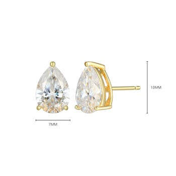 Pear Shape Moissanite 14k Yellow Gold Over Silver Stud Earrings 4.20ctw DEW