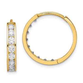 14k Yellow Gold 11/16" Cubic Zirconia Hinged Hoop Earrings
