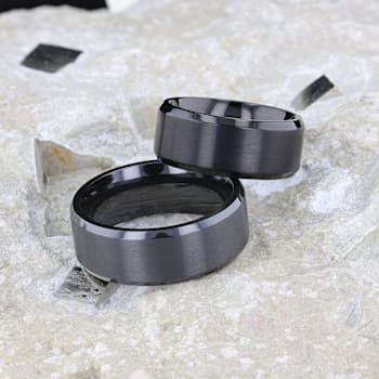 ELYSIAN Black Titanium Ring with Polished Beveled Edges and Brush
Finished Center 8mm
