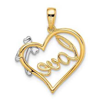 14k Yellow Gold and 14k White Gold Polished Heart with Bow Diamond Pendant