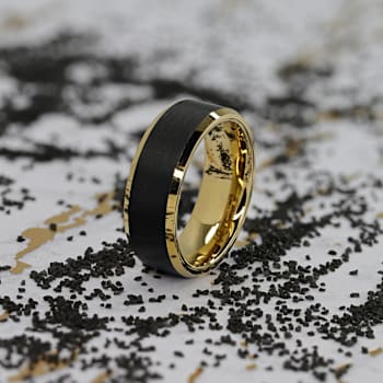 GASTON Gold Plated Tungsten Polished Beveled Ring with Brushed Black
Center 6mm