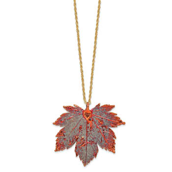 Iridescent Copper Dipped Full Moon Maple Leaf with 20 Inch Gold-tone Necklace