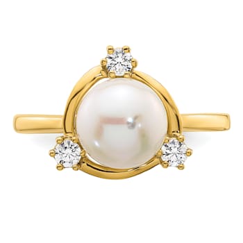 14K Yellow Gold Lab Grown Diamond and Freshwater Cultured Pearl Ring