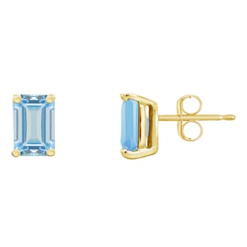 6x4mm Emerald Cut Aquamarine 14k Yellow Gold Stud Earrings