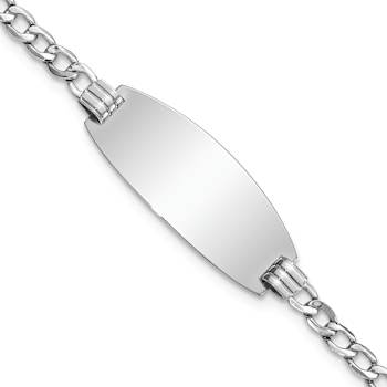 Rhodium Over 14k White Gold Oval Curb Link ID Bracelet