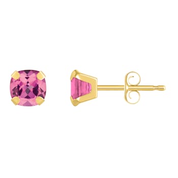 5mm Cushion Pink Topaz 10k Yellow Gold Stud Earrings