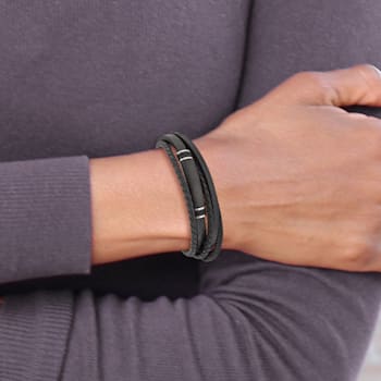 Black Rubber and Stainless Steel Brushed Black IP Plated 8-inch with
0.5-inch Extension Bracelet