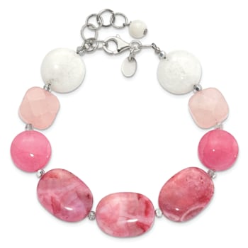Sterling Silver Pink Agate/Pink/Jade/Rose Quartz/Crystal Bracelet