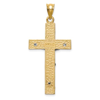 14k Two-tone Gold Textured INRI Crucifix Pendant