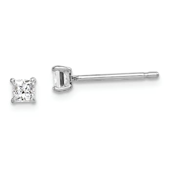 Sterling Silver Rhodium-plated 3mm Square CZ Stud Earrings