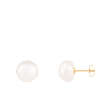 14k Yellow Gold 9-10mm White Freshwater Pearl Stud Earrings