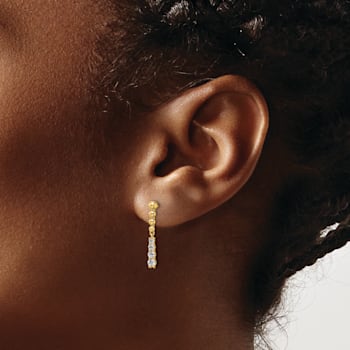 14K Yellow Gold Lab Grown Diamond SI1/SI2, G H I, Beaded Bar Post Dangle Earrings