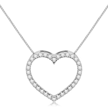 White Cubic Zirconia 14k White Gold Heart Pendant With Chain 0.35ctw