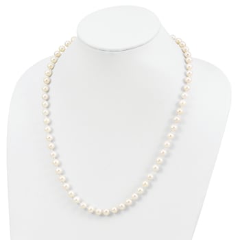 Rhodium Over Sterling Silver 7-8mm White Freshwater Cultured Pearl Necklace