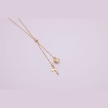 14K Yellow Gold Puffed Heart and Diamond-cut Cross Graduated Chain with
2-inch Extension Necklace