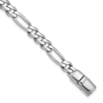Rhodium Over Sterling Silver Polished 8.5mm Figaro 20 inch Chain