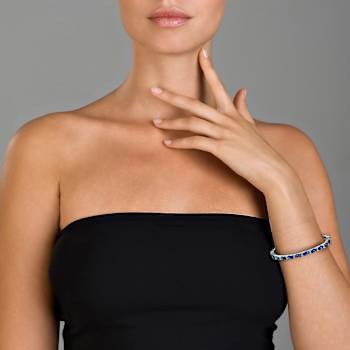 Sapphire Color CZ Tennis Bracelet In White Rhodium Over Brass