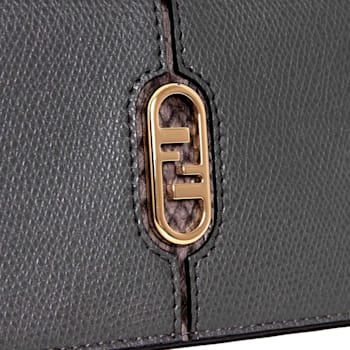 Fendi O'Lock Anthracite Gray and Python Print Leather Snap Continental Wallet