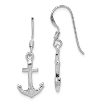 Rhodium Over Sterling Silver Anchor Earrings