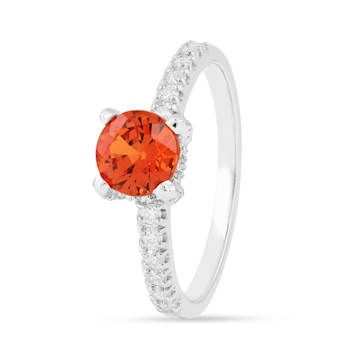 Peach Orange Lab Created Padparadscha Sapphire Round Rhodium Over
Sterling Silver Solitaire Ring