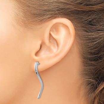 Rhodium Over 14K White Gold Long Curled Dangle Earrings