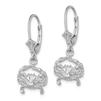 Rhodium Over 14k White Gold Textured Blue Crab Earrings