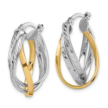 14k Yellow Gold and 14k White Gold 15/16" Diamond-Cut Hoop Earrings