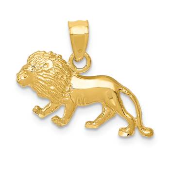 14k Yellow Gold Diamond-Cut and Textured Lion Pendant