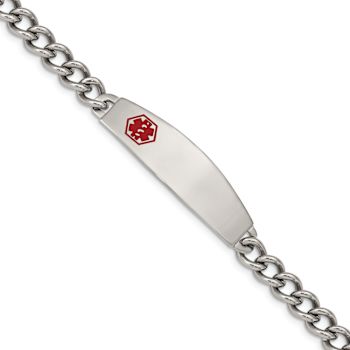 Stainless Steel Polished with Red Enamel 8.5-inch Medical ID Bracelet