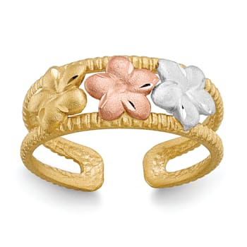 14K Tri-Color Plumeria Toe Ring