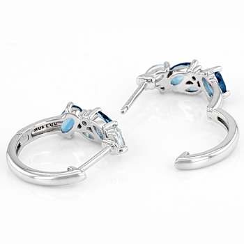 Multi-Blue Topaz Hoop Earrings In Rhodium Over Solid 10K White Gold 1.29ctw