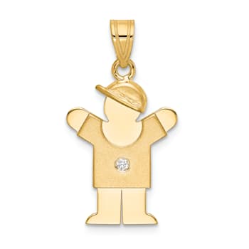 14k Yellow Gold Satin Diamond Kid with Hat Pendant
