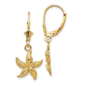 14k Yellow Gold Textured Starfish Dangle Earrings