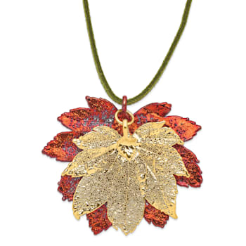 Iridescent Copper and 24k Yellow Gold Dipped Double Full Moon Maple Leaf
20 Inch Necklace