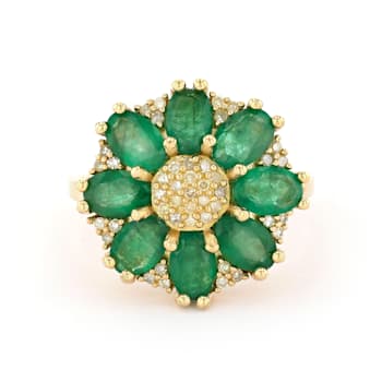 Emerald and Diamond 18K Yellow Gold over Sterling Silver Ring 3.35ctw