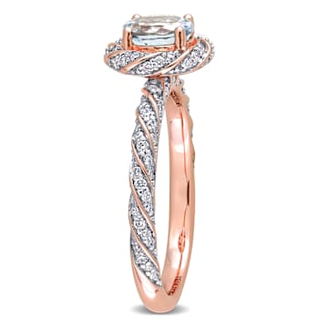 Aquamarine and Diamond 14K Rose Gold Swirl Ring 0.84ctw